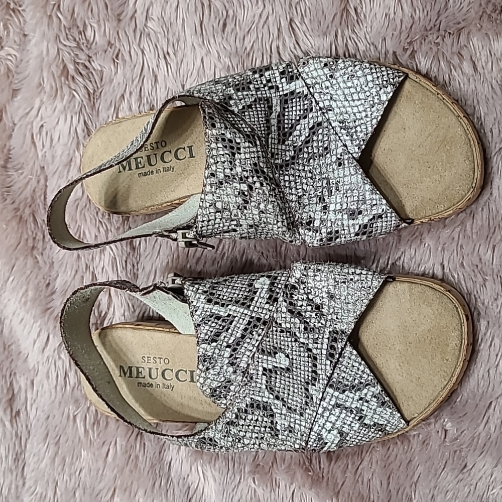 Sesto Meucci Sabita Comfort Snake Printed Leather Slingback Sandals Sz 5.5